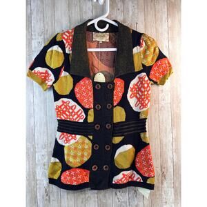 Anthropologie Liamolly New Orleans Knit Top Womens S‎ Black Mustard Yellow Melon